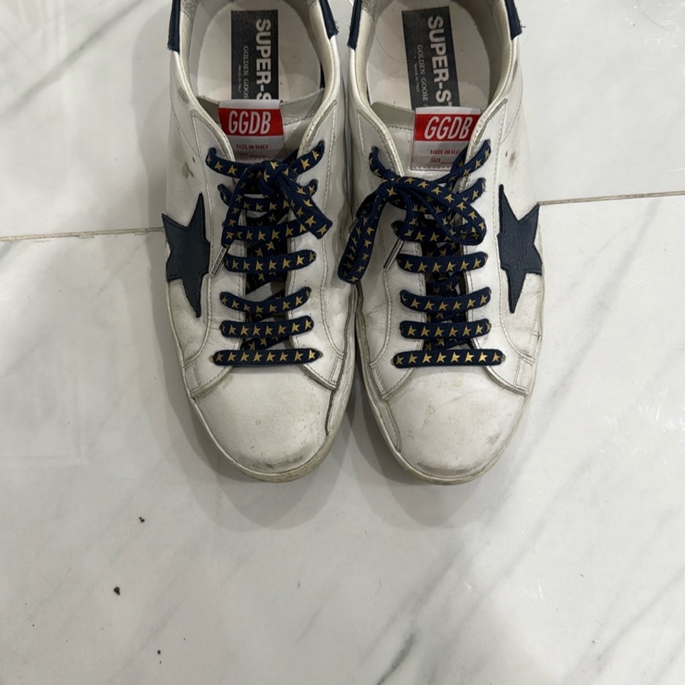 Golden Goose White Sneakers with Navy Stars